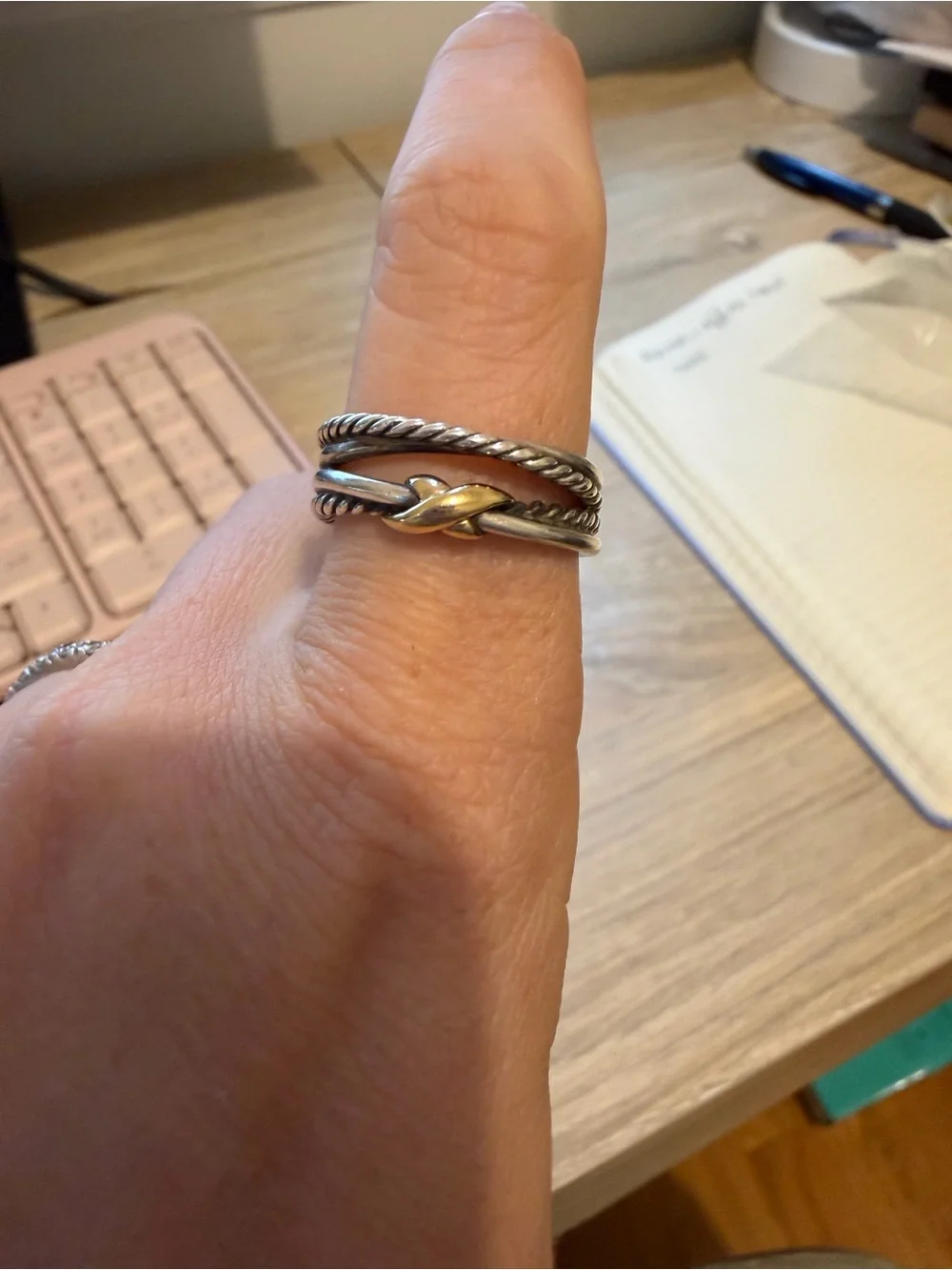 David Yurman Silver Rope Stack Ring with Gold Knot Accent